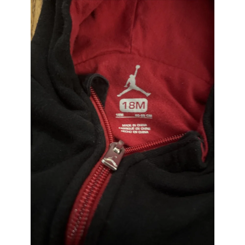 Air Jordan Brand Hooded Full Zip Up Romper Black Red Toddler Size 18 Months